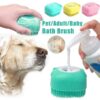 Silicone Pet Bath Massage Brush with Shampoo Dispenser For Dogs and Cats