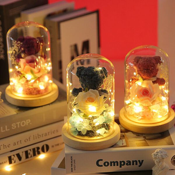 Eternal Preserved Rose Flower Gift Box Teddy Bear With Lights For Women - Image 4