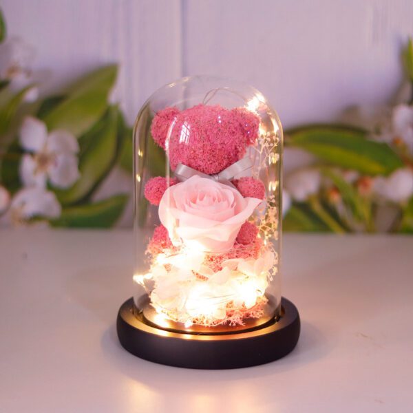 Eternal Preserved Rose Flower Gift Box Teddy Bear With Lights For Women - Image 10