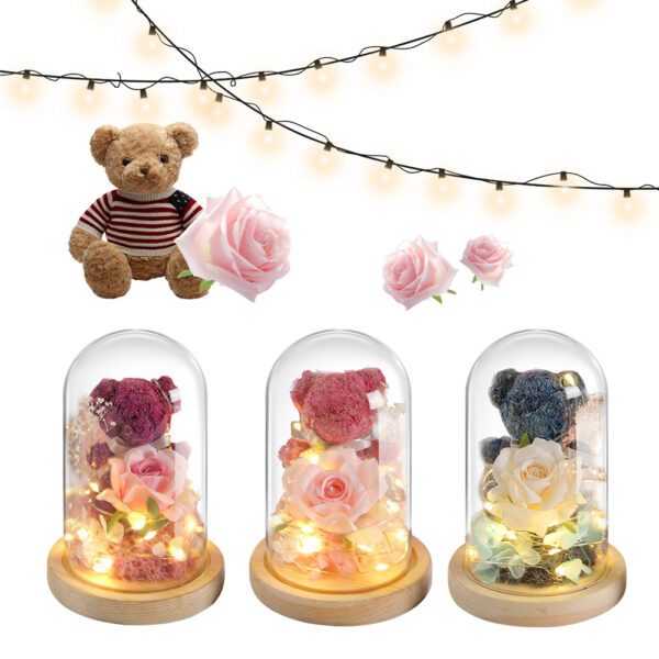 Eternal Preserved Rose Flower Gift Box Teddy Bear With Lights For Women - Image 3