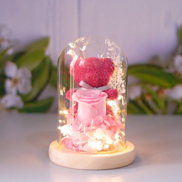 Eternal Preserved Rose Flower Gift Box Teddy Bear With Lights For Women - Image 6